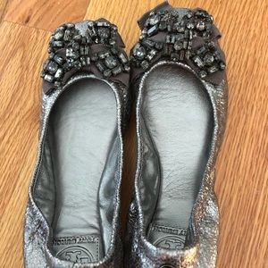 Tory Burch Metallic bow flats